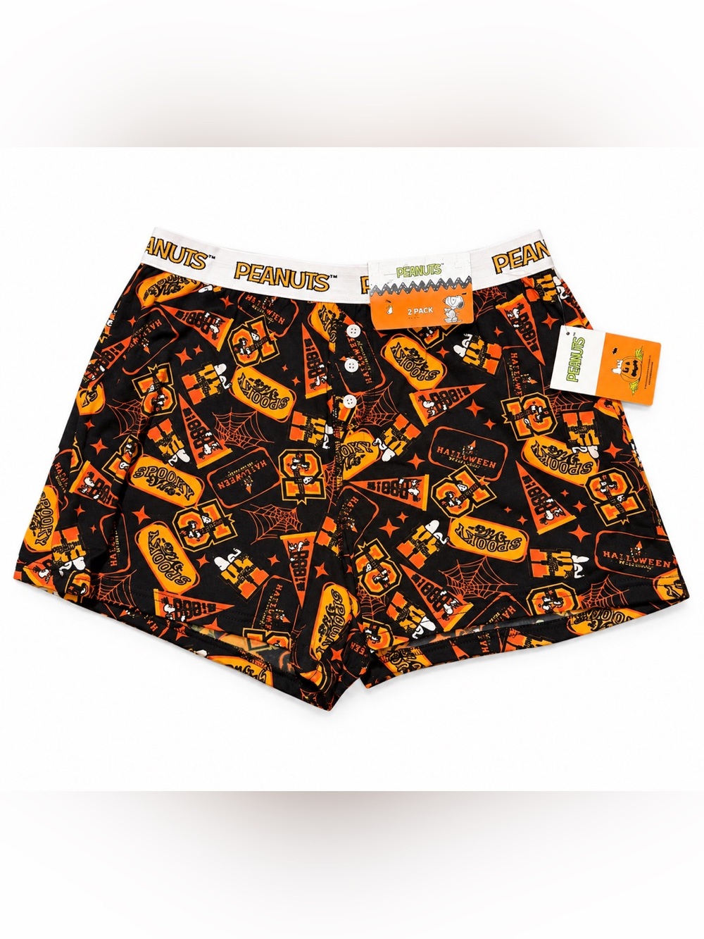 Peanuts 2 Pack Women's Black & Orange Halloween Print Lounge Shorts